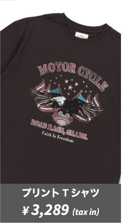 モーターバイクプリント半袖Tシャツ