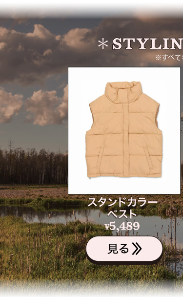 スタンドカラーフェイクダウンベスト