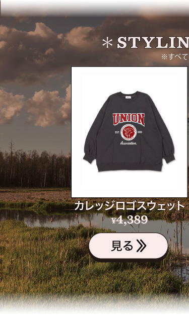 UNIONカレッジロゴ裏毛ビッグスウェット