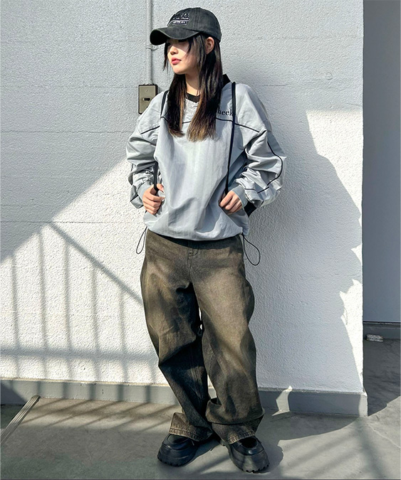 ナイロンプルオーバー グランジストリートコーディネート/1