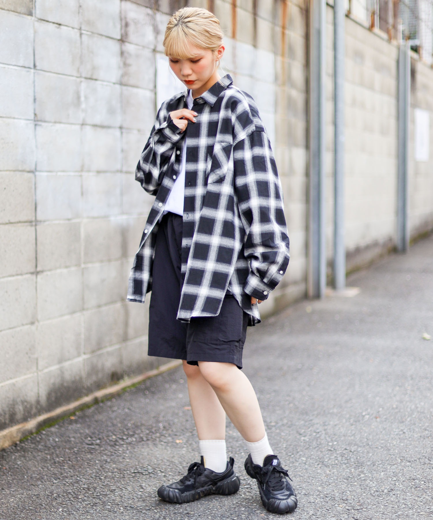 チェックシャツ コーディネート1