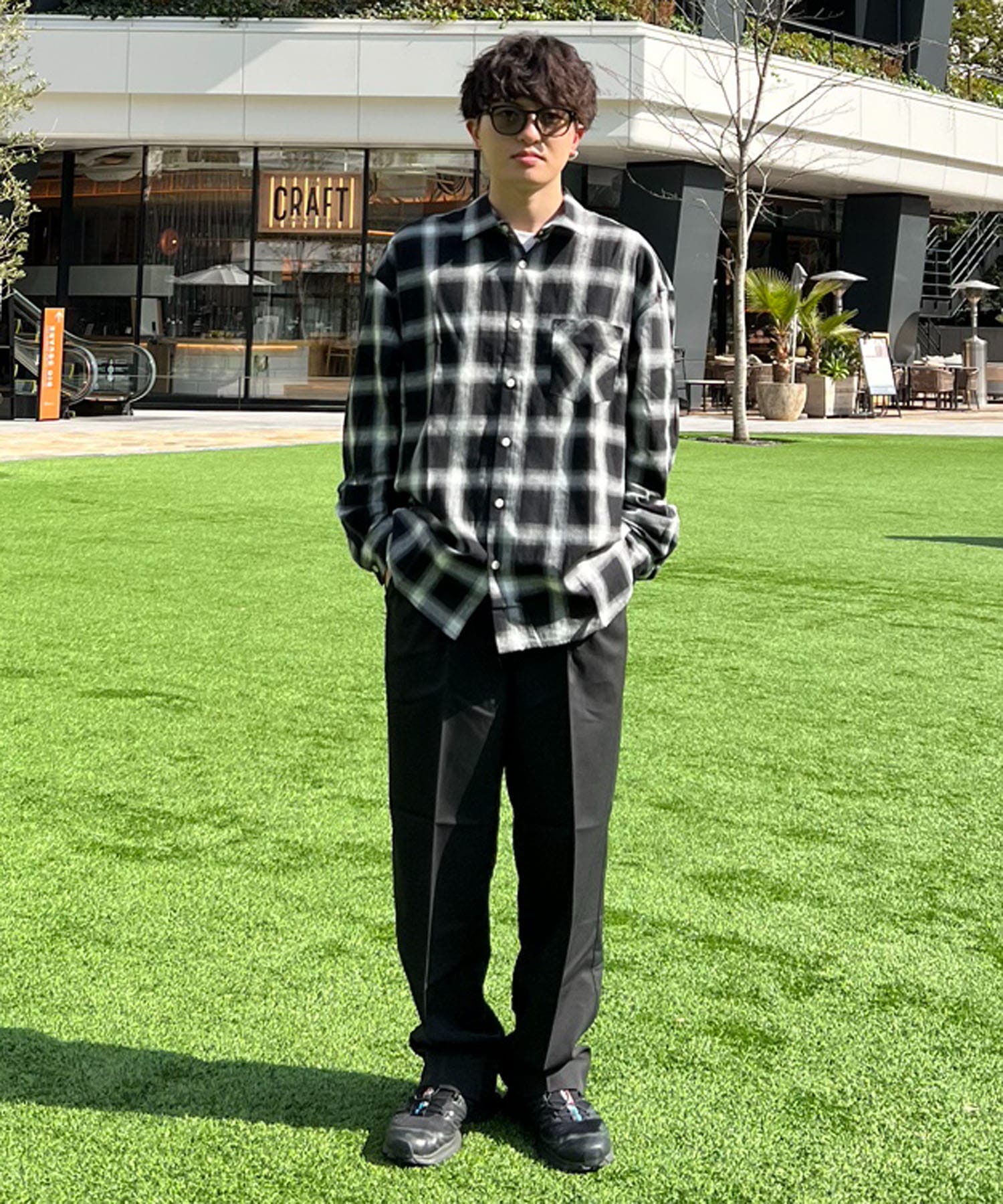 チェックシャツ コーディネート2