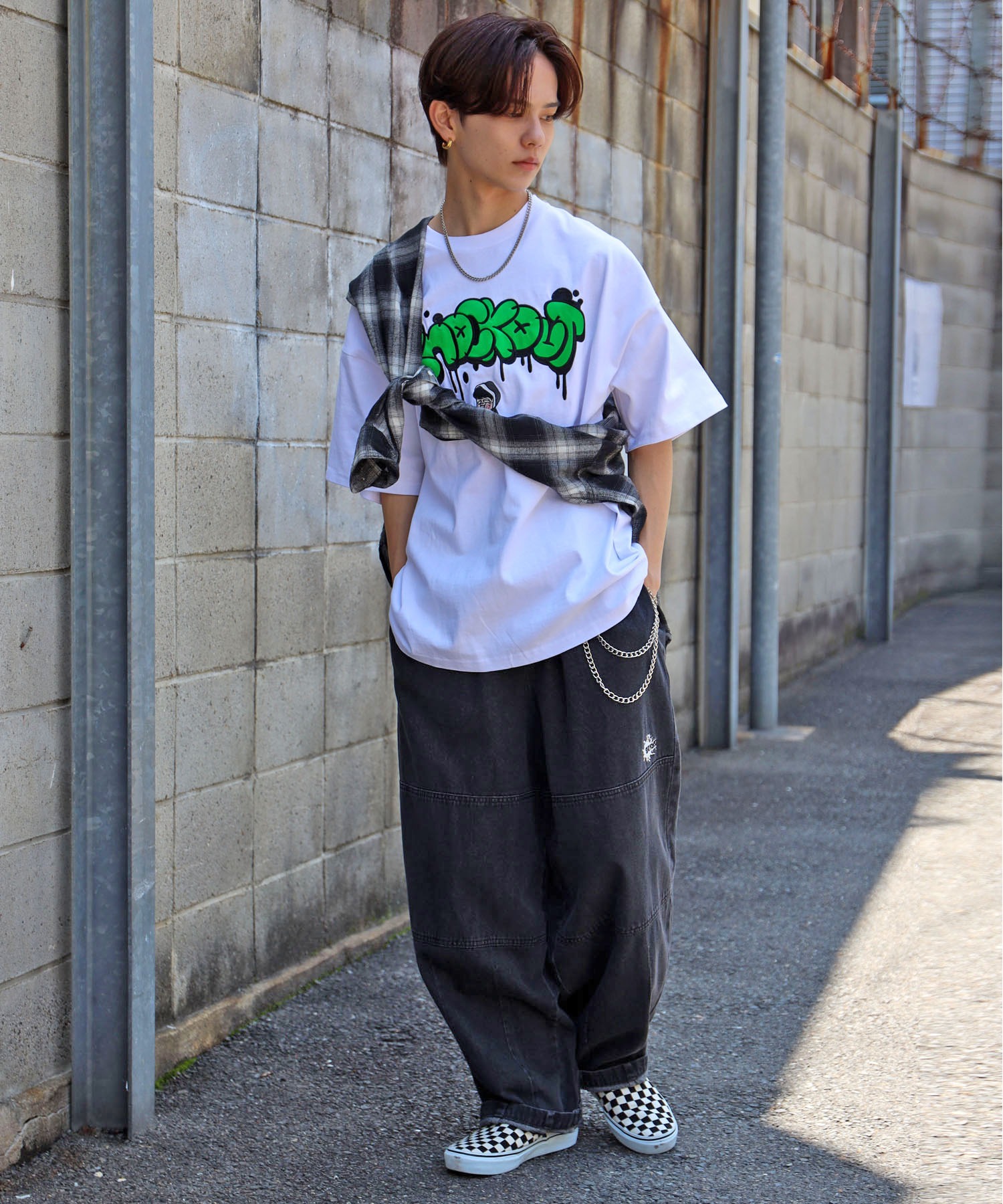 チェックシャツ コーディネート3