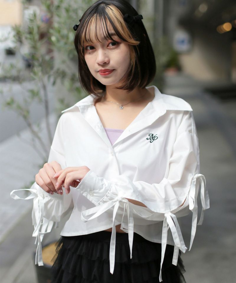 【#バレエコア】ショート丈長袖シャツ/袖リボン