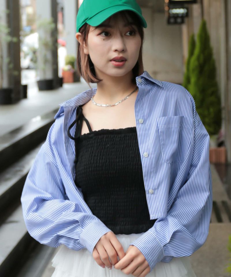 ショート丈長袖シャツ/ストライプ