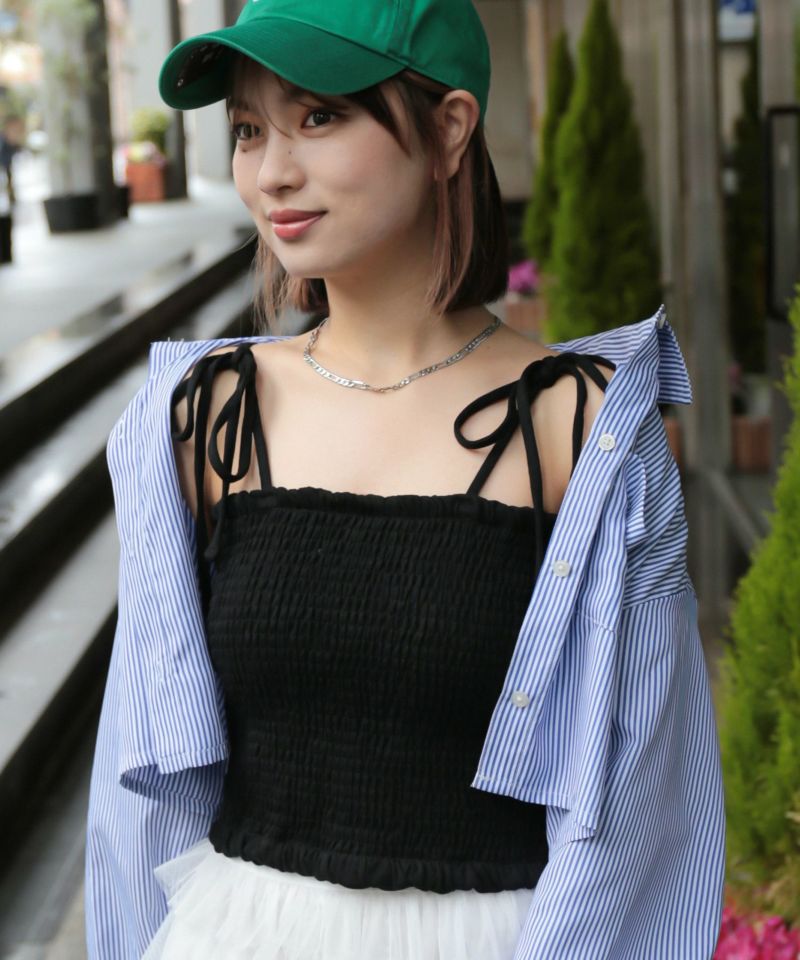 【#バレエコア】シャーリングキャミソール/肩リボンK