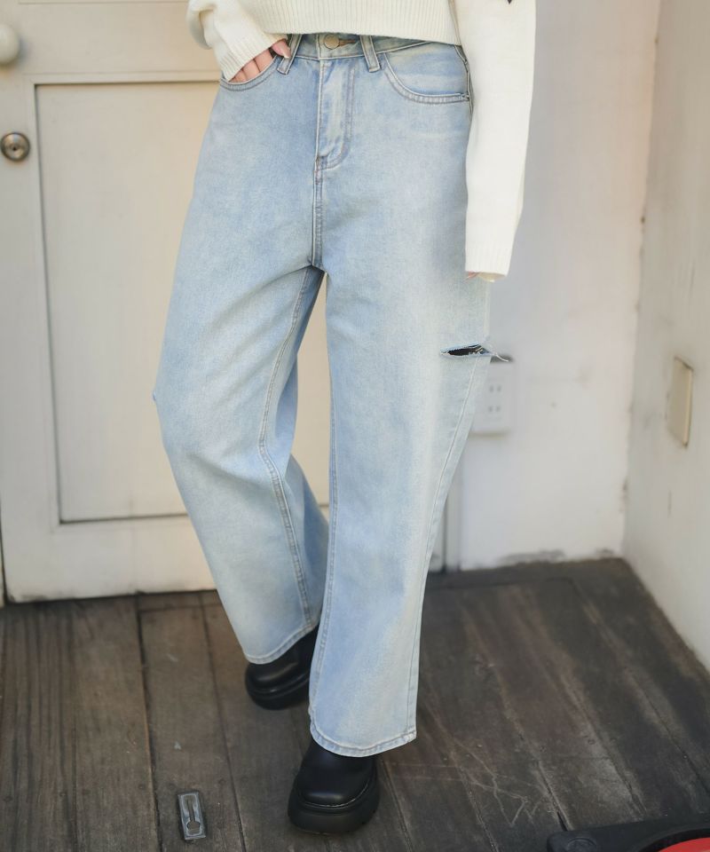 【S,Mサイズ展開】デニムワイドパンツ/サイドカット