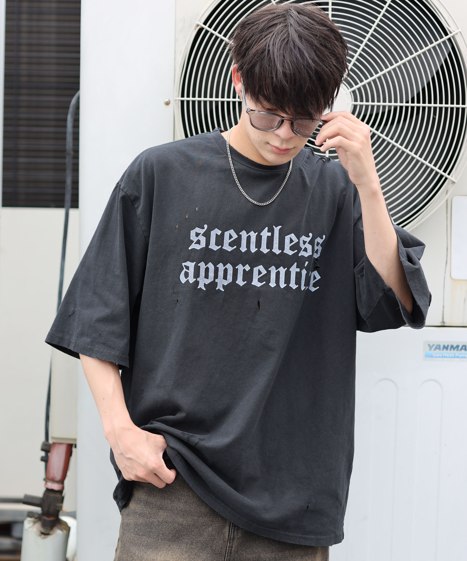 ピグメント加工ダメージ半袖Tシャツ