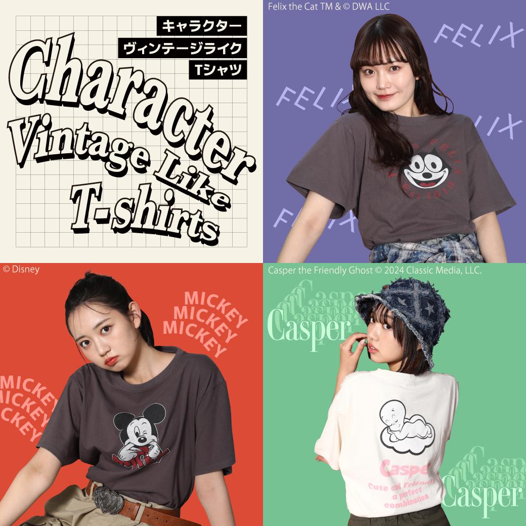 キャラクターヴィンテージライクTシャツ
