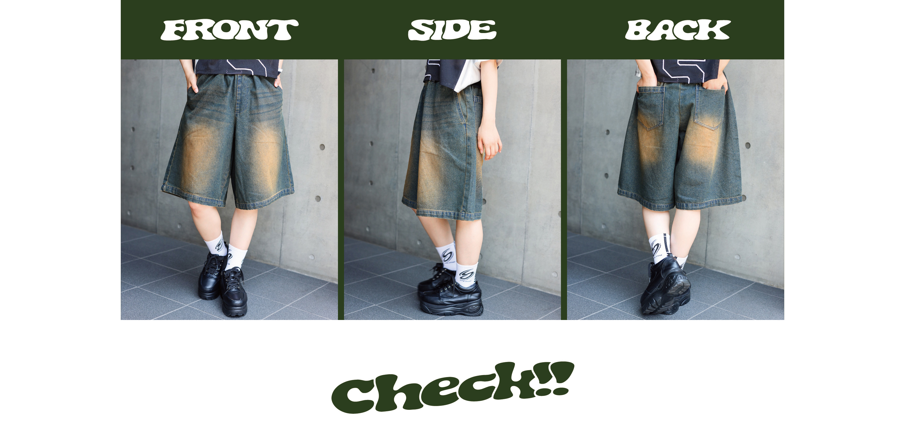【S.M.L 3サイズ展開】ワイドダイドデニムショートパンツ ディティール