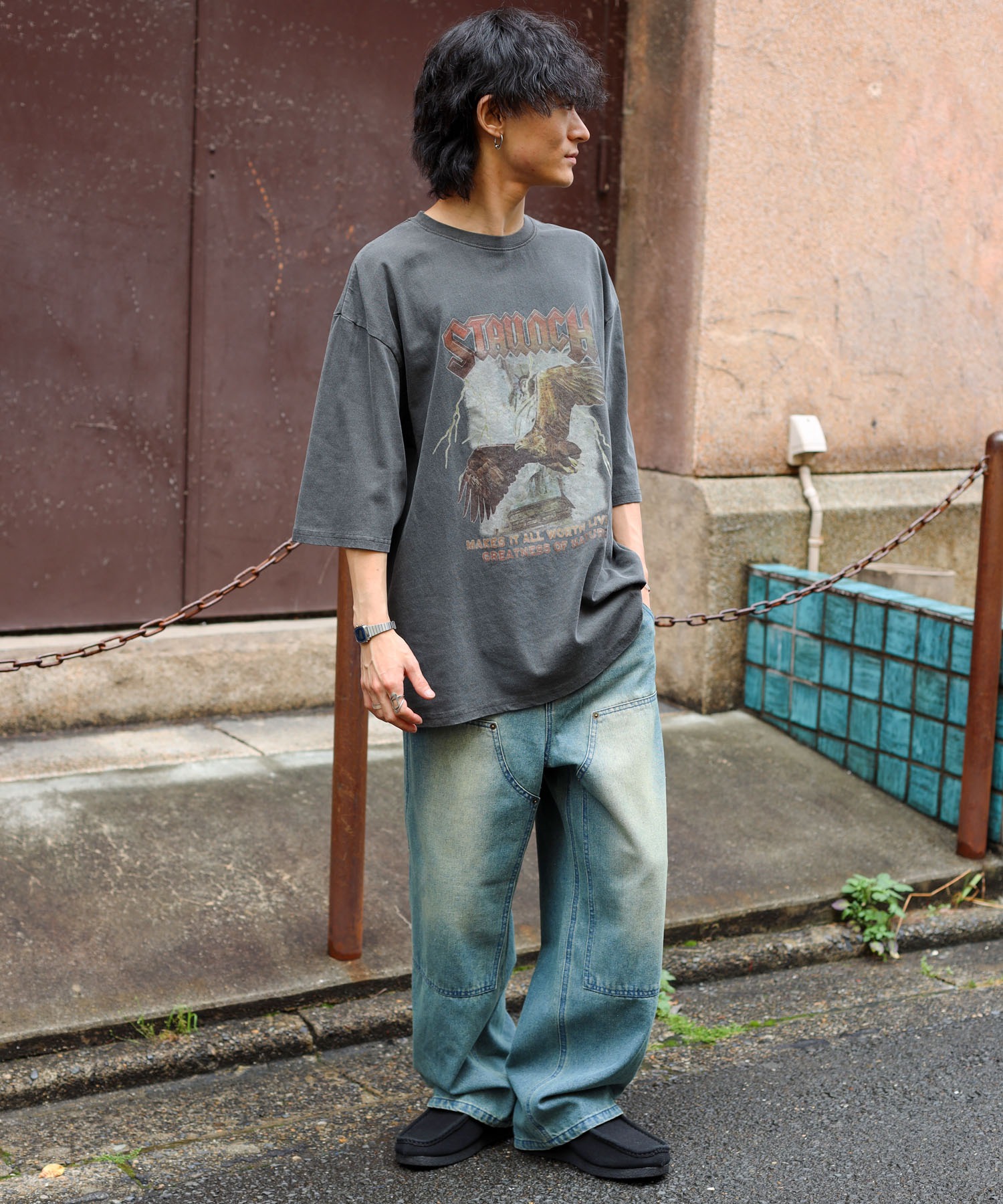 【S.M.L 3サイズ展開】ダイドダブルニーデニムパンツ コーデ1