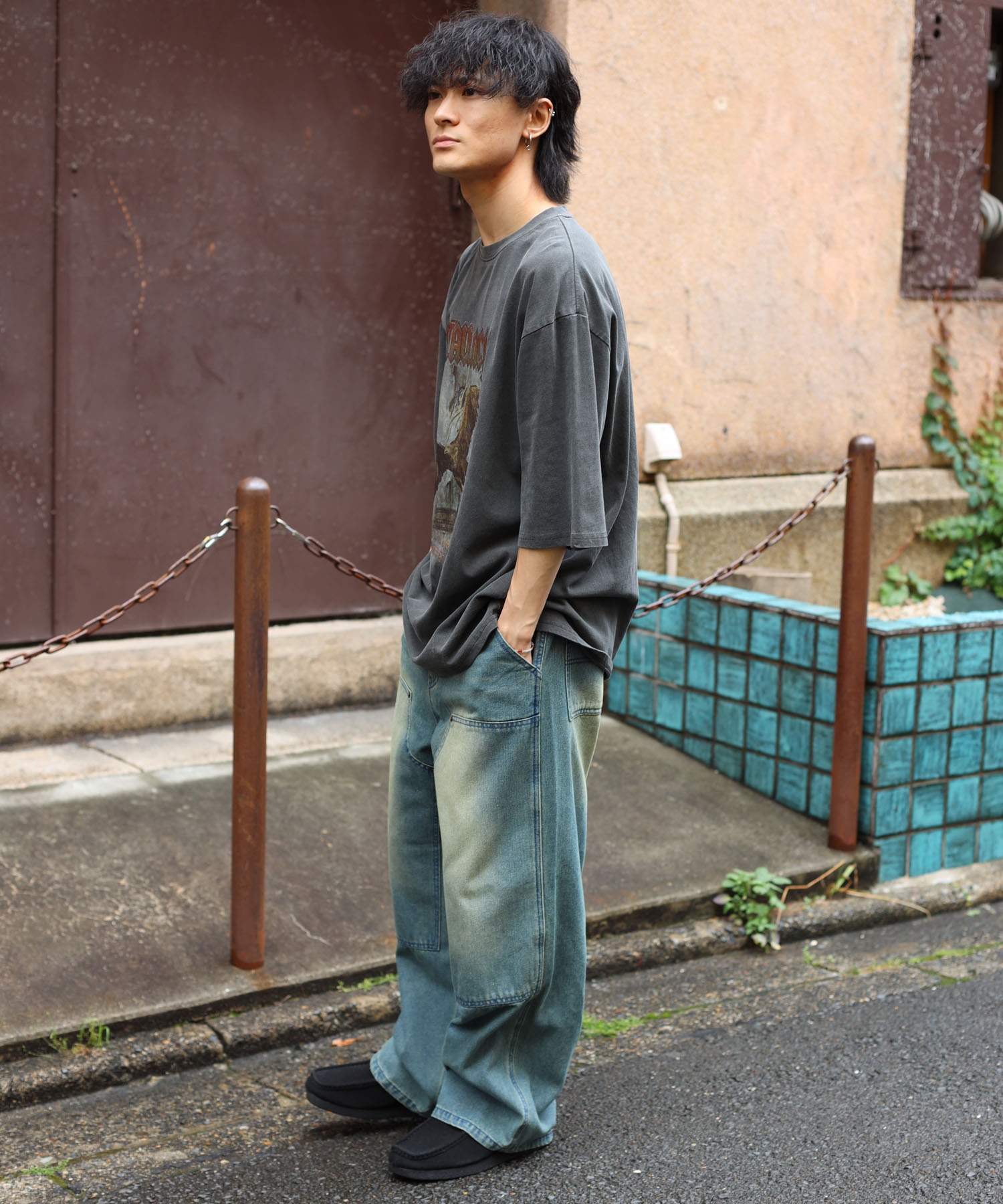 【S.M.L 3サイズ展開】ダイドダブルニーデニムパンツ コーデ2
