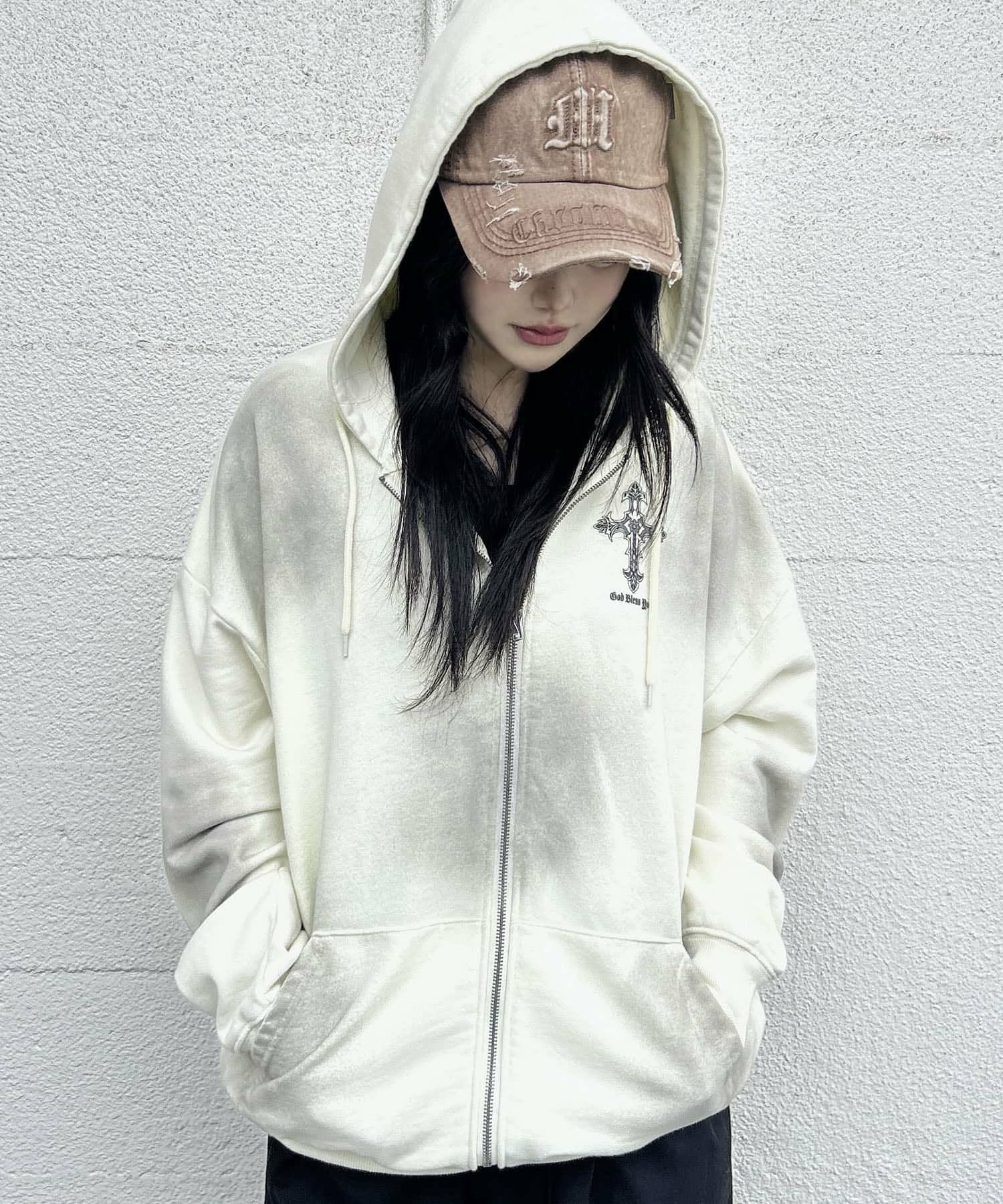 クラッシュデニムキャップ/グランジストリート系/ダメージ加工