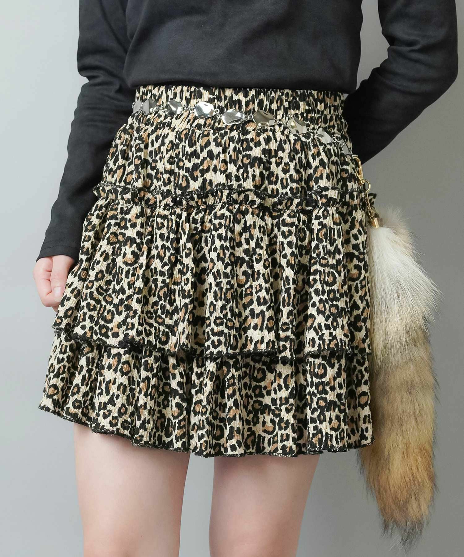 トレンドのレオパード柄ティアードミニスカート｜SPINNS（スピンズ