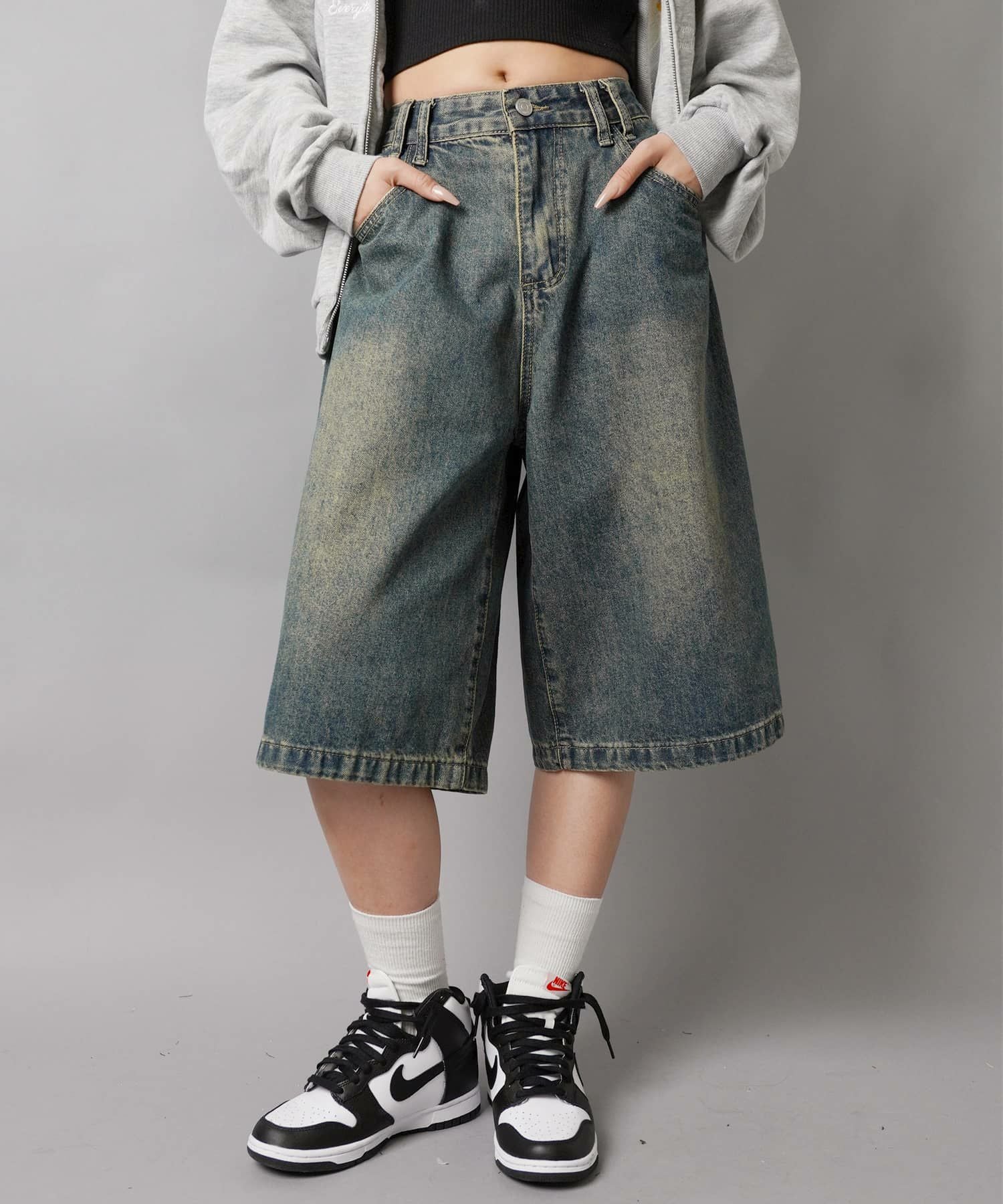 ビンテージライクデニム ハーフパンツ / ルーズシルエット#フェアリー