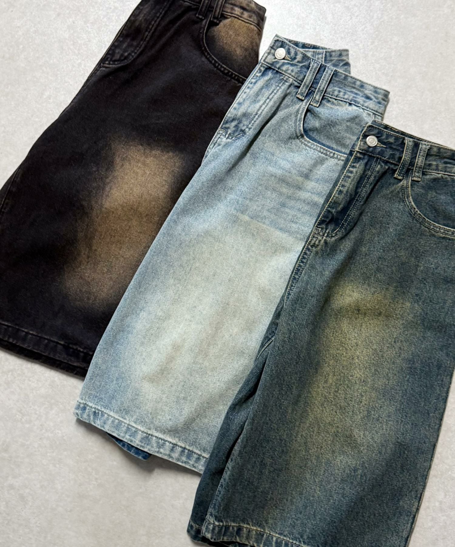 ビンテージライクデニム ハーフパンツ / ルーズシルエット#フェアリー