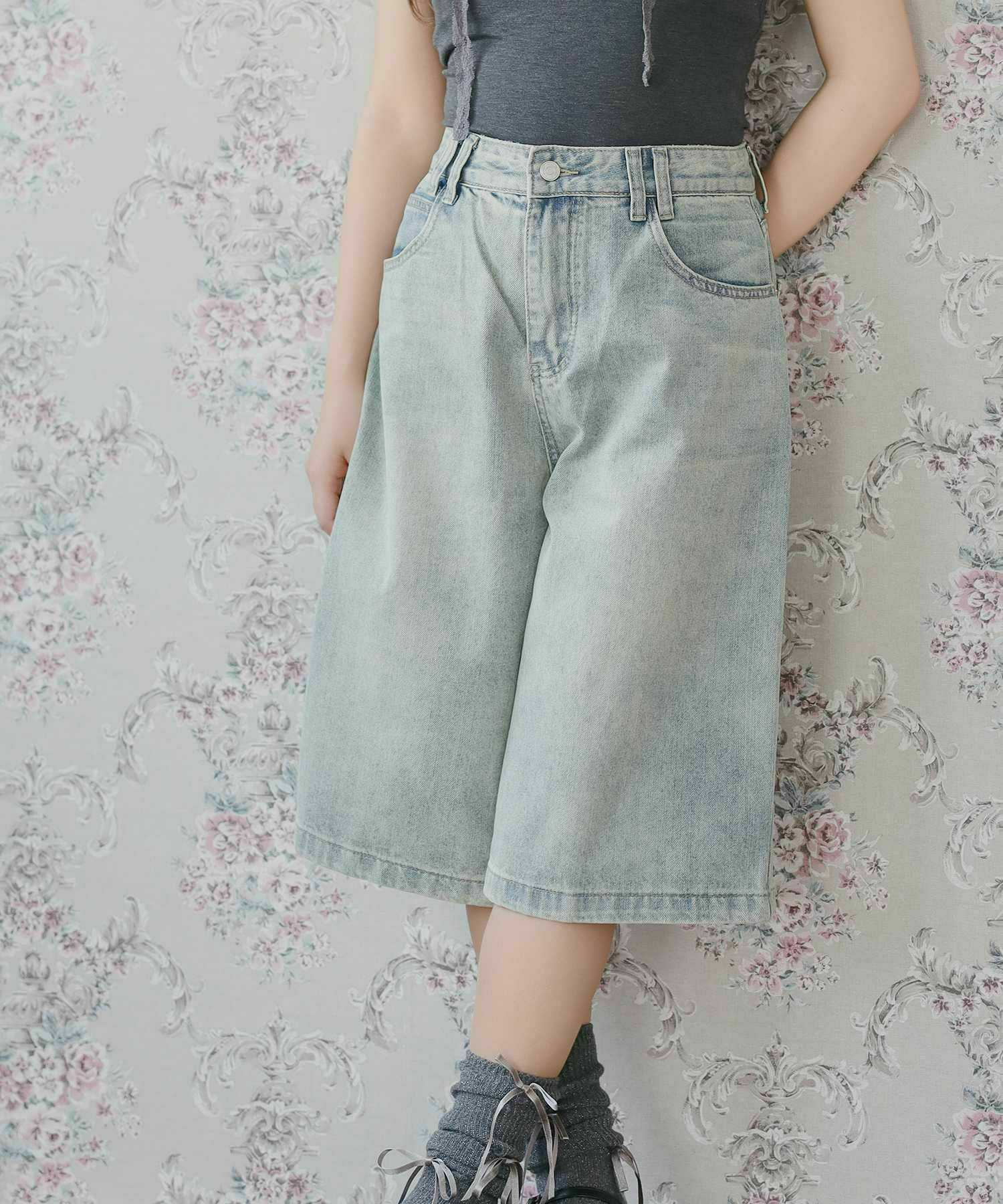 ビンテージライクデニム ハーフパンツ / ルーズシルエット#フェアリー