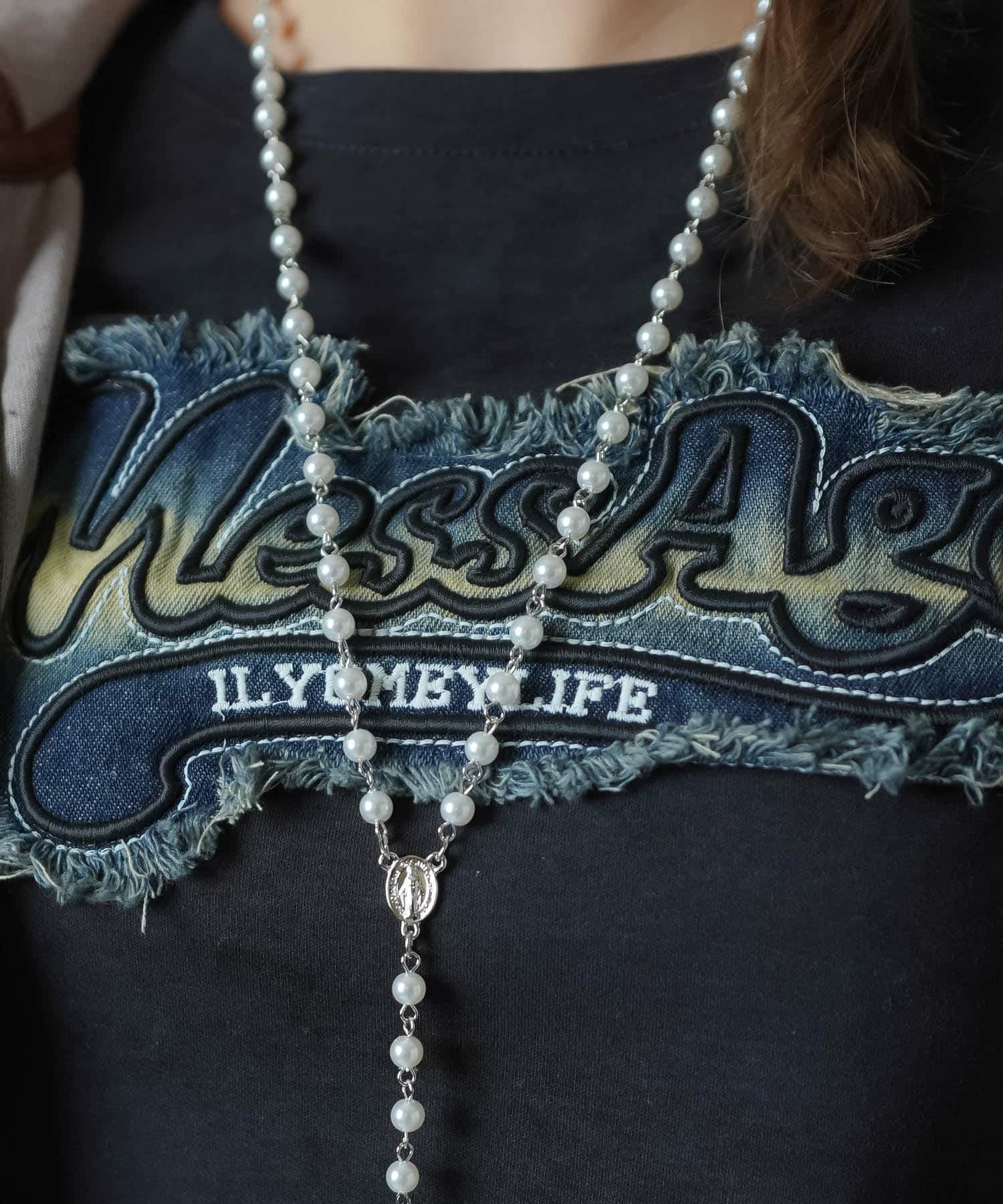 フェアリーグランジビーズネックレス｜ロザリオクロスデザイン