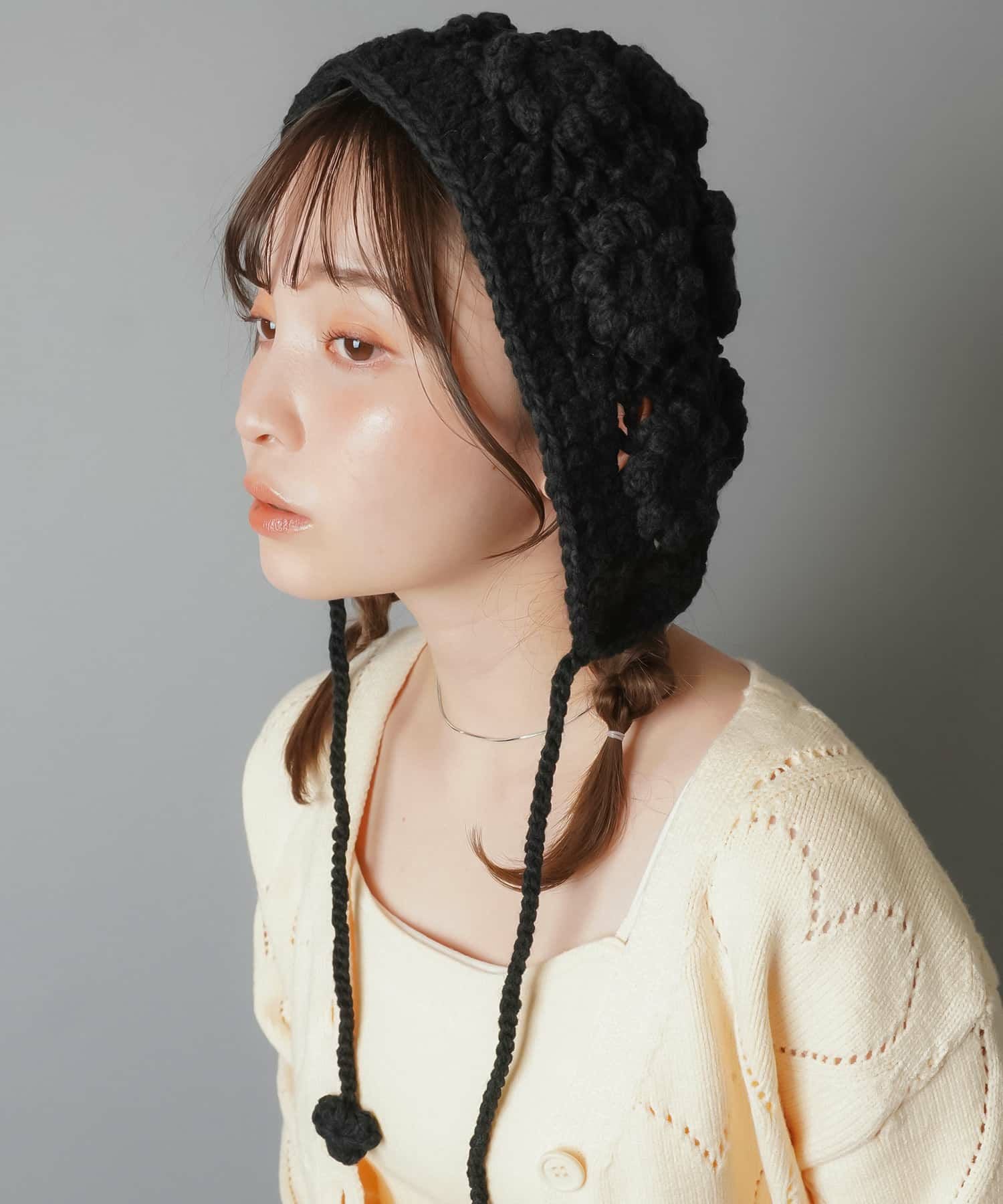 SHEIN フラワーニット帽 ニットキャップ｜紐フラワー装飾｜#NEO森ガールスタイル|SPINNS公式通販