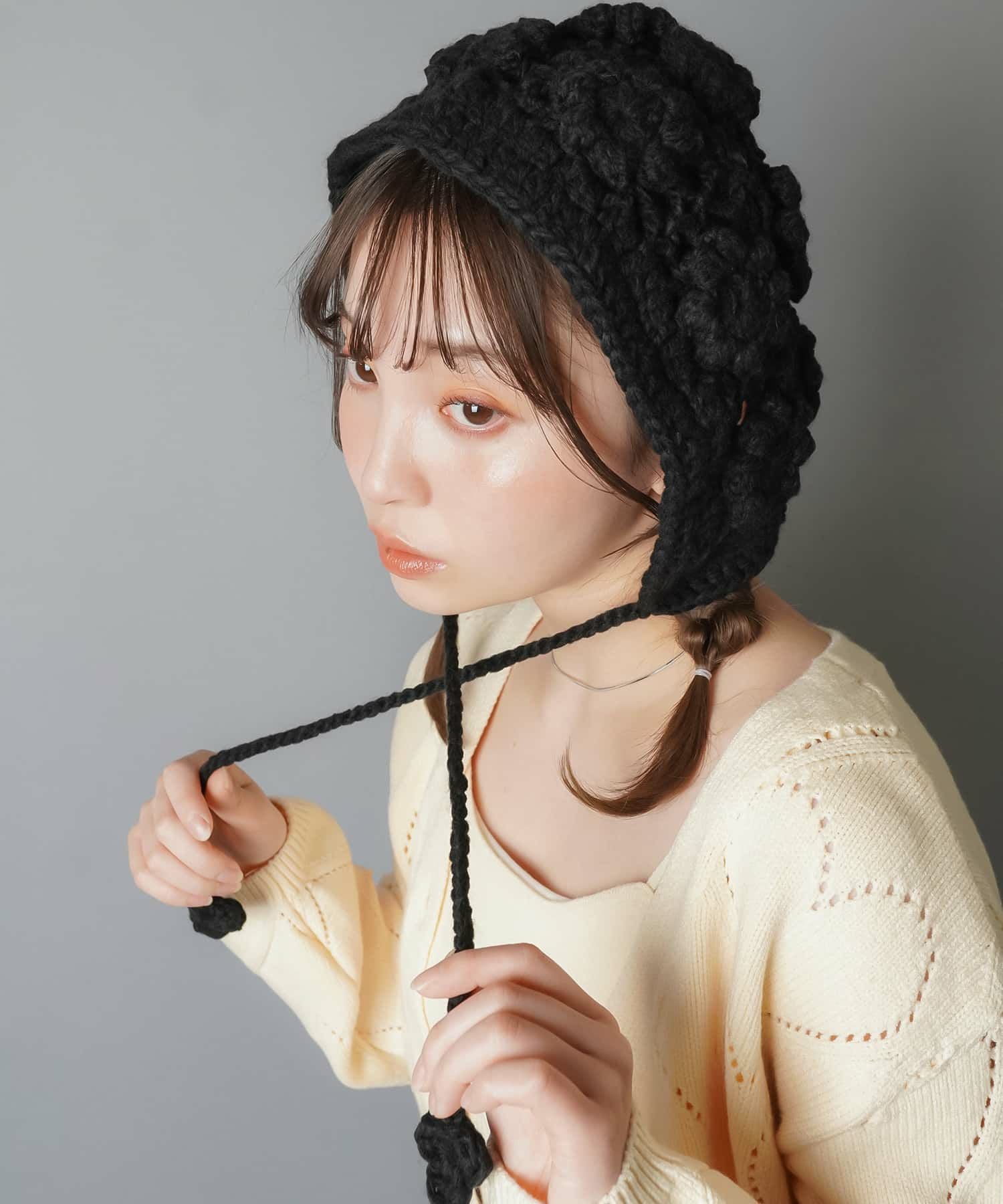 ニットキャップ｜紐フラワー装飾｜#NEO森ガールスタイル|SPINNS公式通販