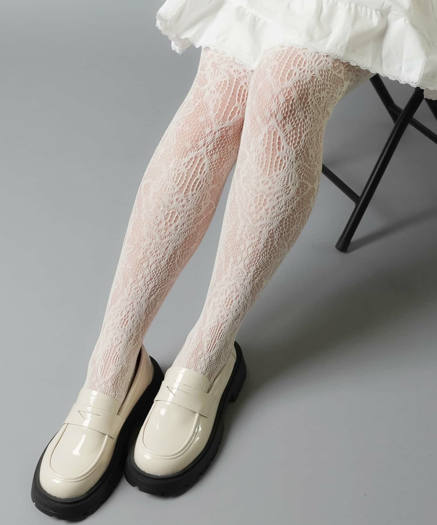 7.超稀少【新品】網タイツ・白花柄・リボン　ワコールサルートガーターストッキング 7.超稀少【新品】網タイツ・白花柄・リボン ワコールサルートガーター