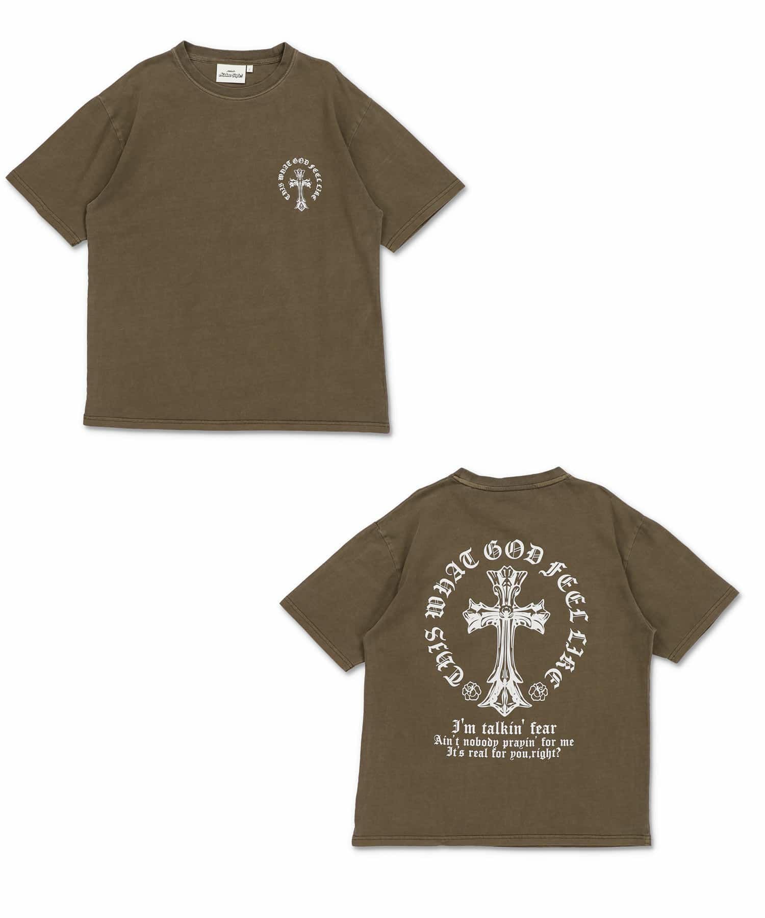 84%OFF】ピグメント加工 短丈Tシャツ/クロスロゴ/バックプリント