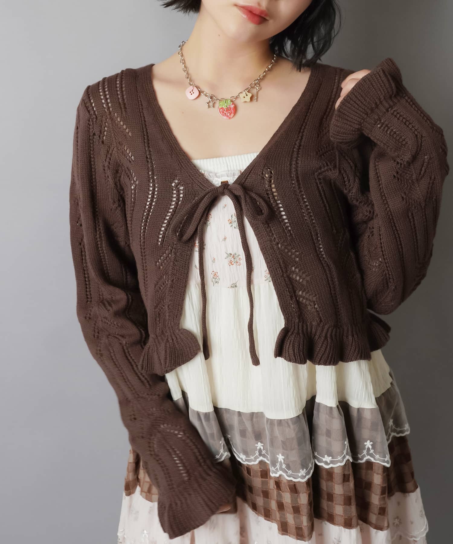 透かし編みニットボレロ/フリルリボン | SPINNS WEB STORE | SPINNS