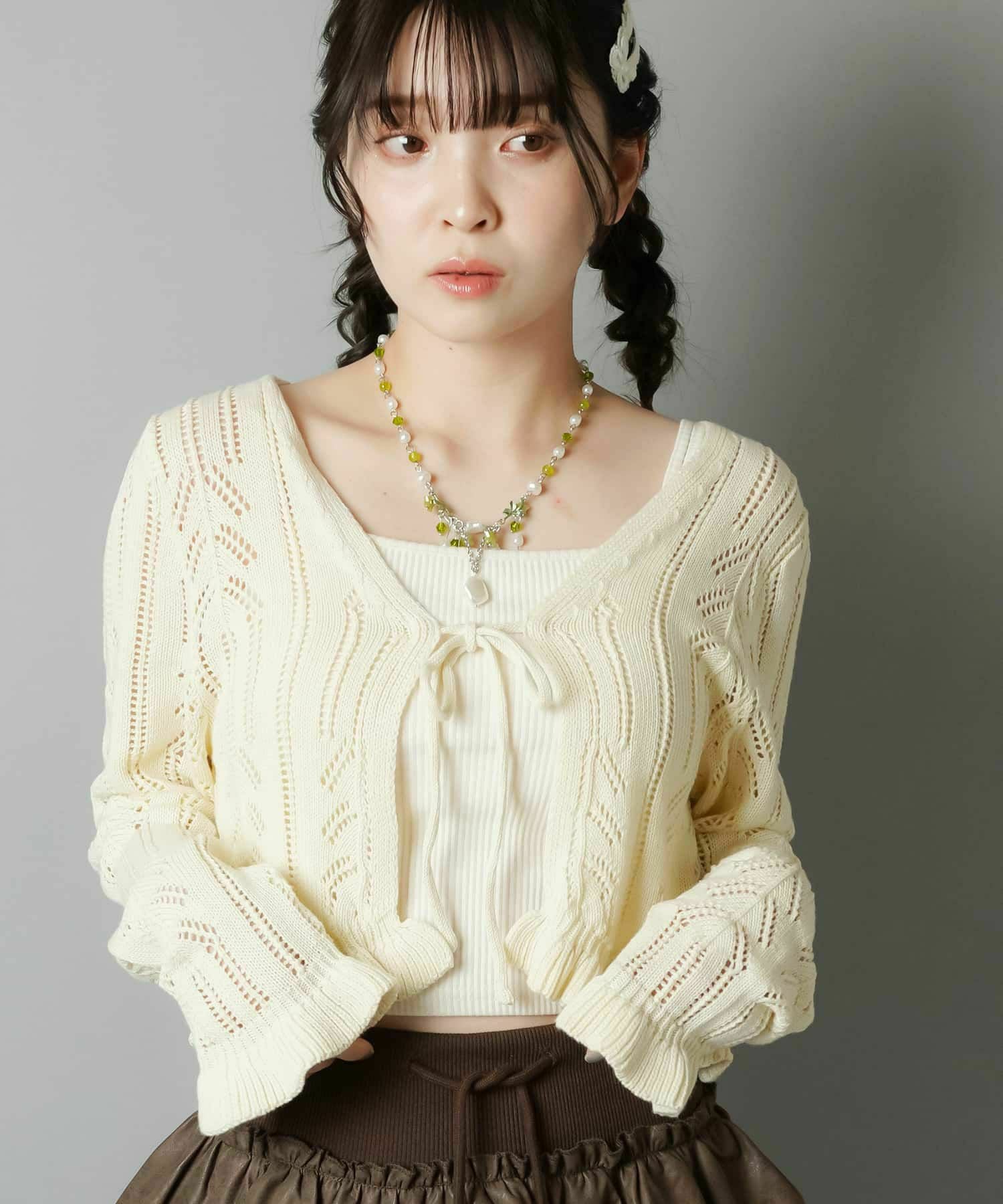 透かし編みニットボレロ/フリルリボン | SPINNS WEB STORE | SPINNS