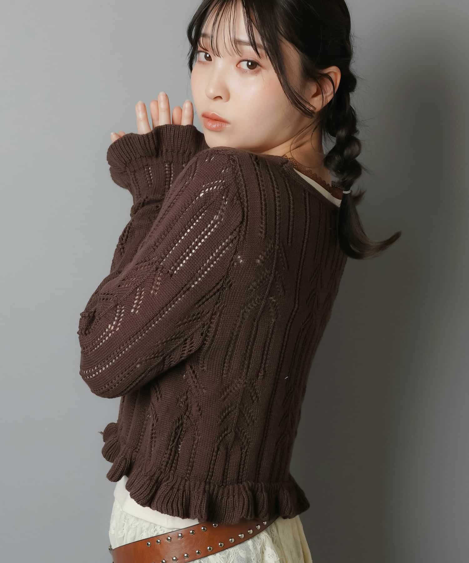 半額セール 新品 銀座マギー 透かし編み ニット ボレロ 日本製 69,300円 透かし編みニットボレロ/フリルリボン | SPINNS WEB STORE | SPINNS
