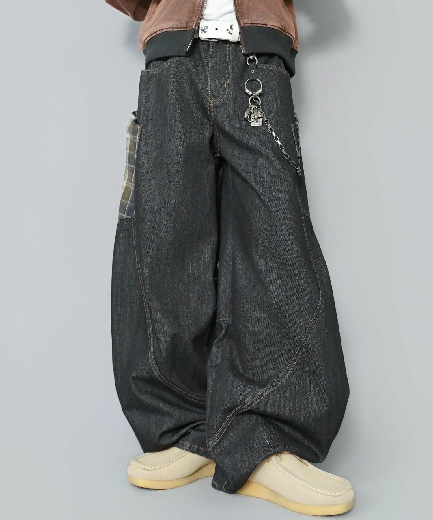 バルーンデニムワイドパンツ/チェック/バギー/カーブ | SPINNS WEB