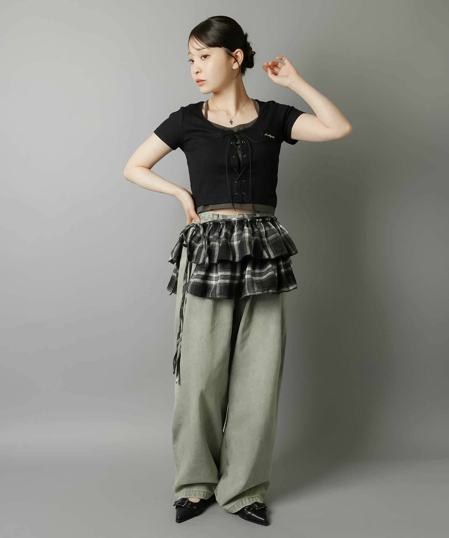 巻きスカート・チェック柄・ラップスカート・腰巻きスタイル｜SPINNS