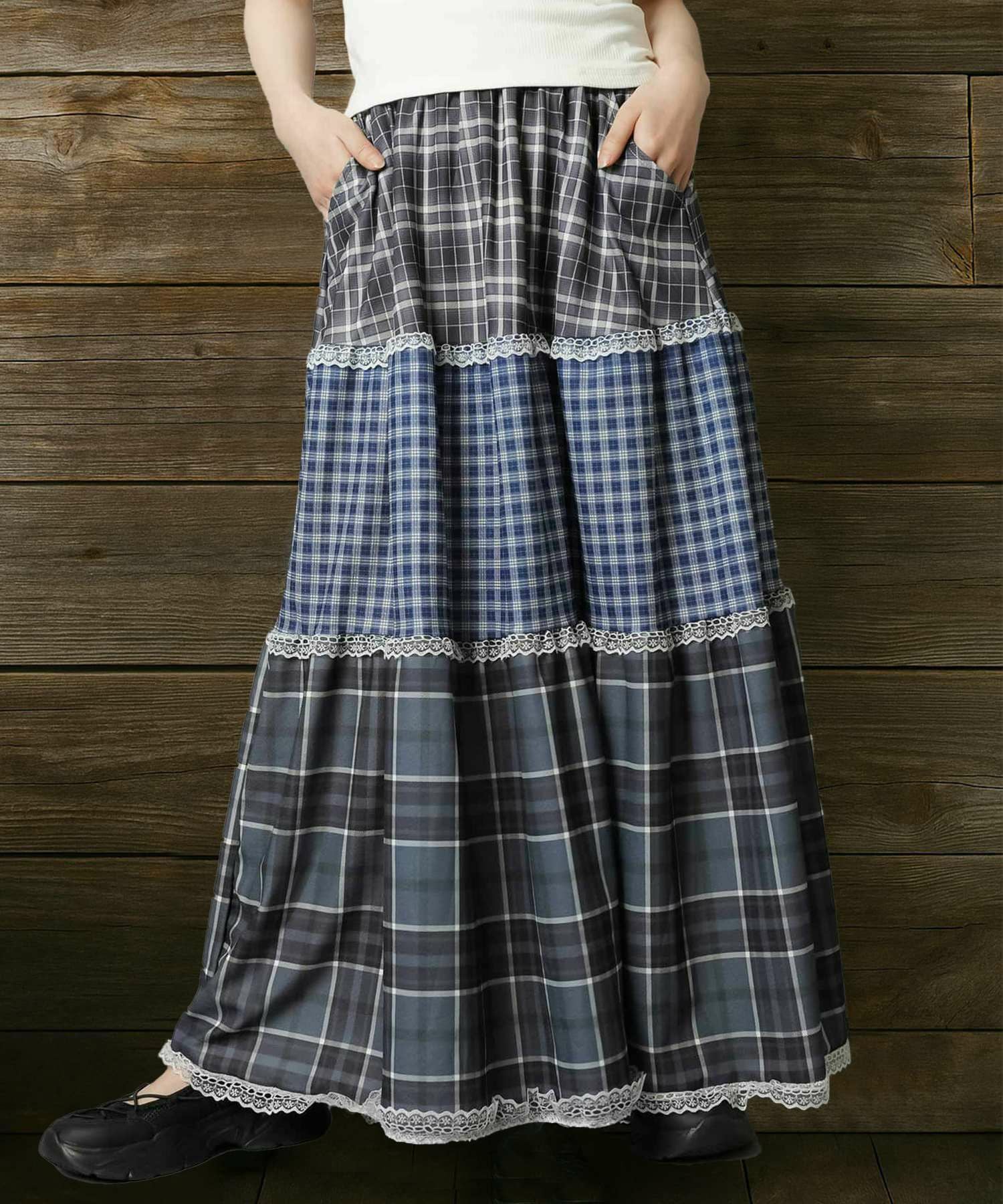 51%OFF】ロングスカート/つぎはぎチェック/パッチワーク/#NEO森ガール