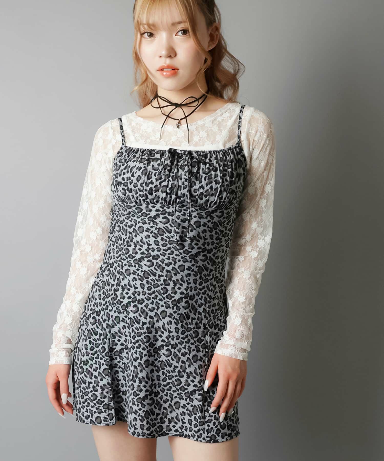 84%OFF】6柄展開/リボンミニキャミワンピース/星柄/ドット/ヒョウ柄