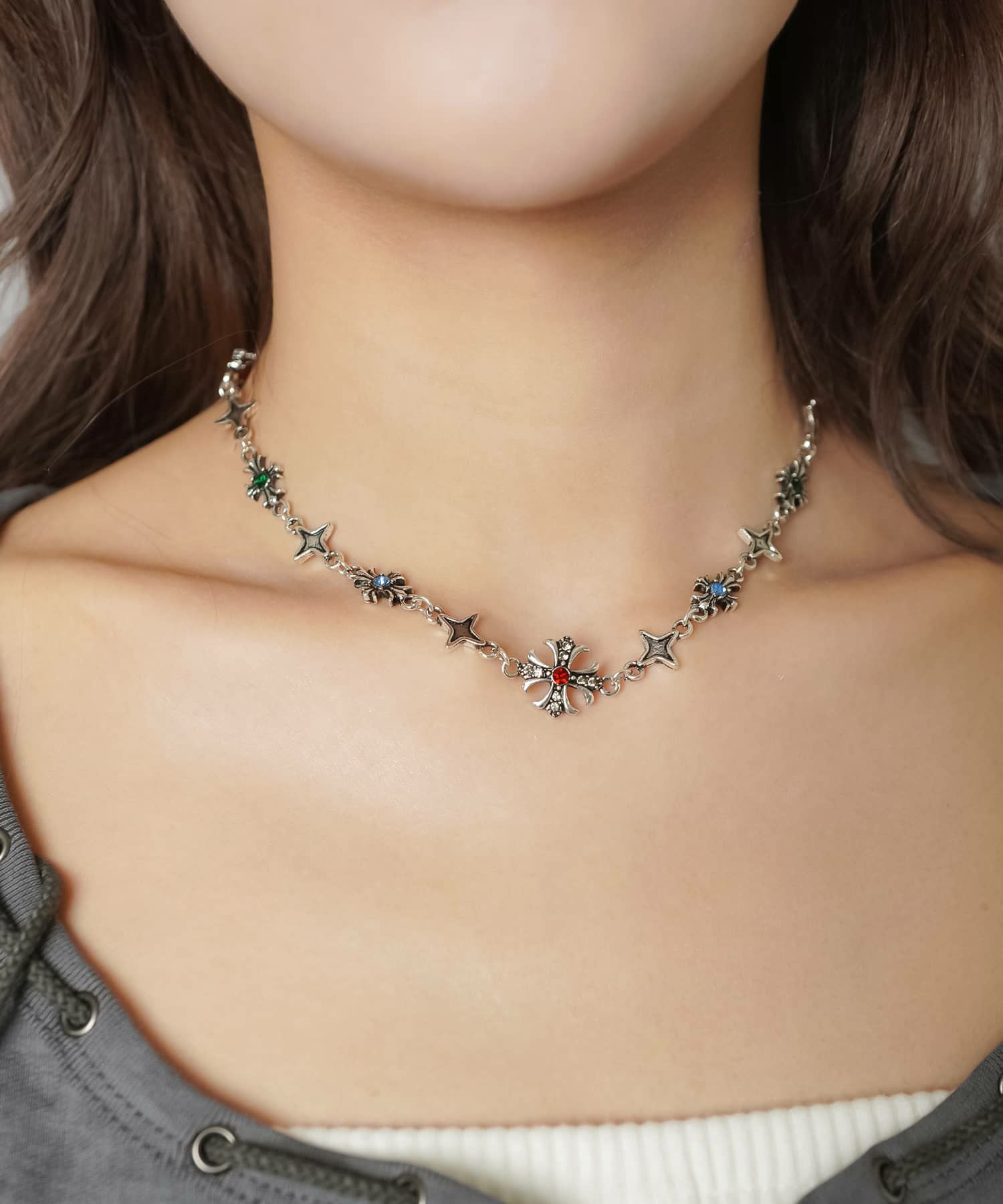 フェアリーグランジビーズネックレス｜ロザリオクロスデザイン