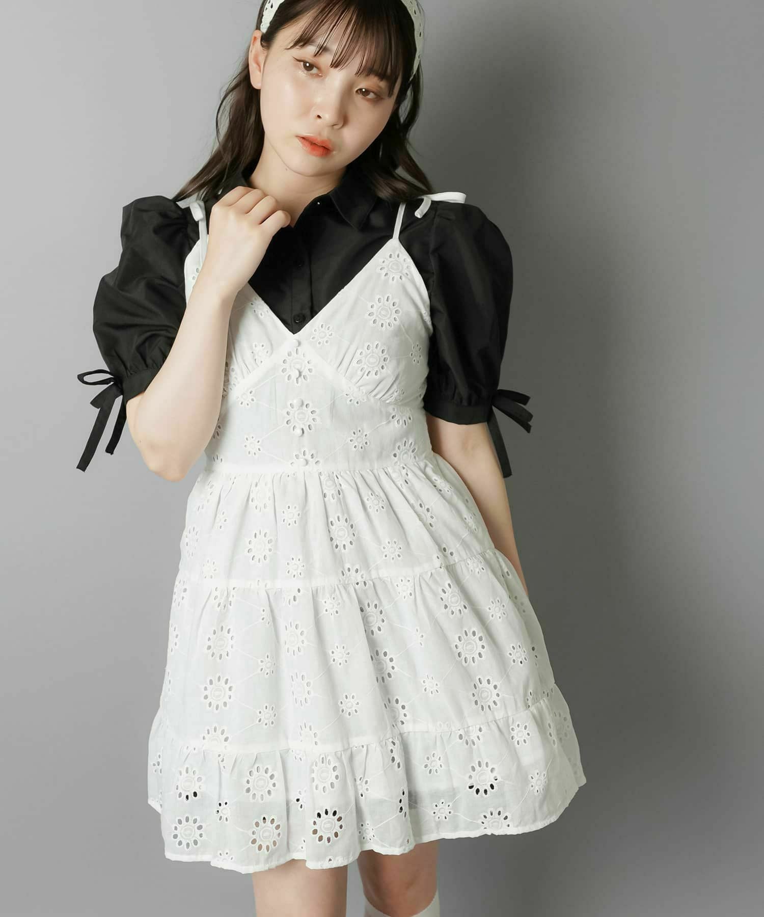 75%OFF】コットンレースVネックキャミチュニック/フロントボタン/肩