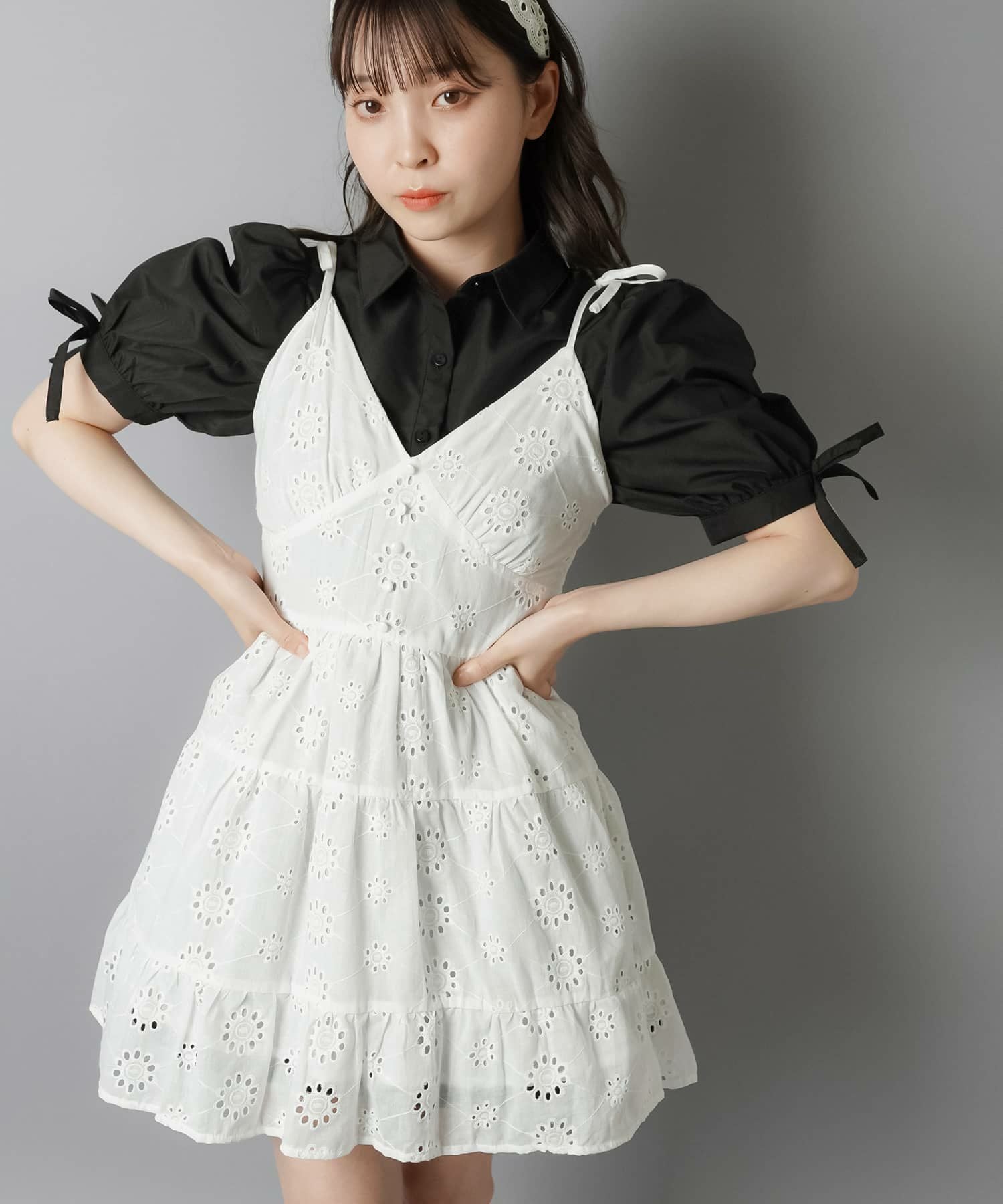 75%OFF】コットンレースVネックキャミチュニック/フロントボタン/肩