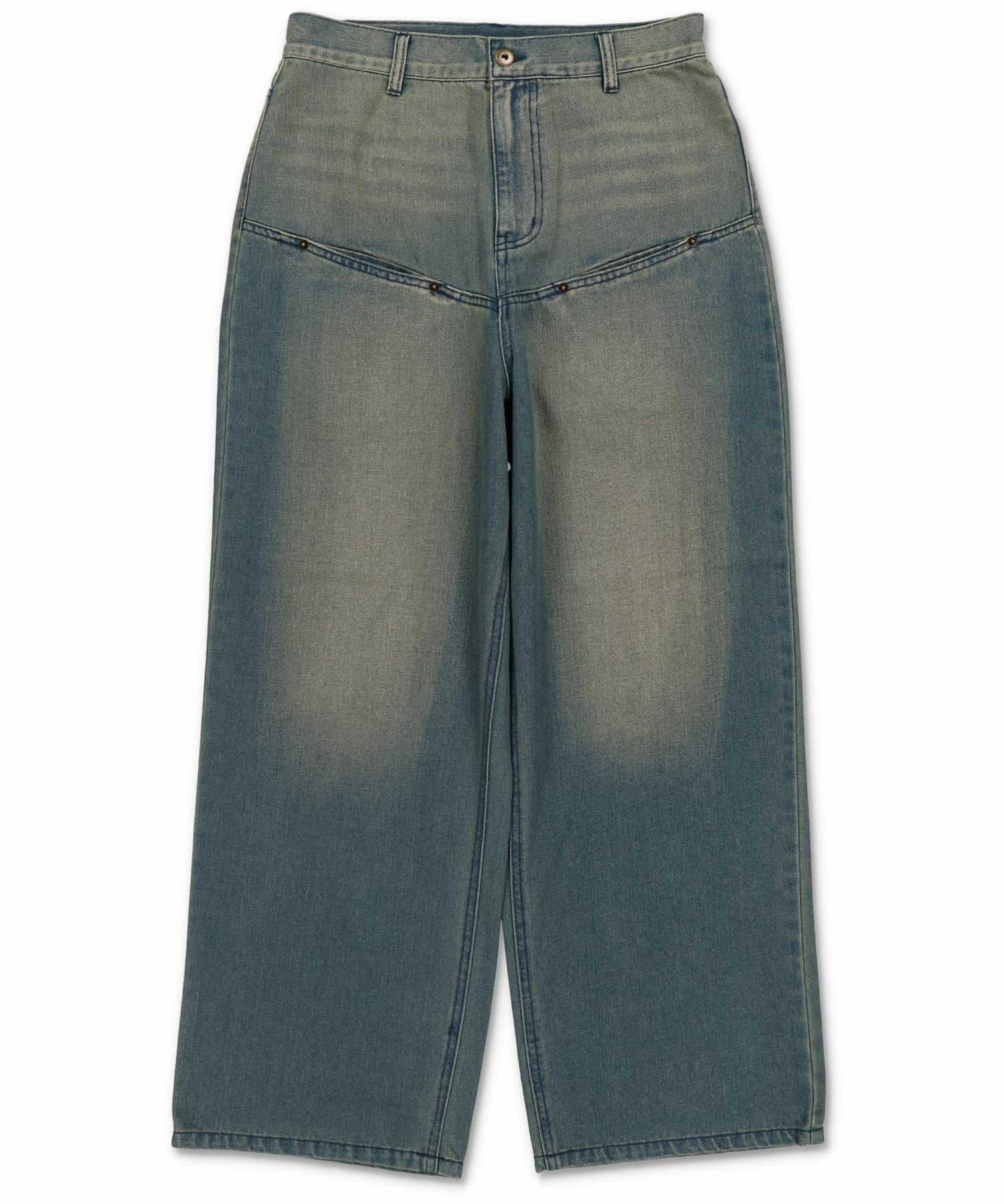 【新品】SHARE SPIRIT ヴィンテージ加工　ワイドバギーデニム　36 61%OFF】ヴィンテージ加工デニムバギーパンツ/シームポケット/デニム