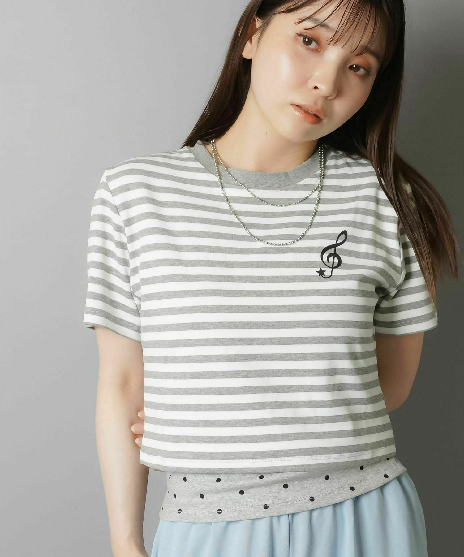 新品　kanaj 半袖Tシャツ　ウィッシュコア　3Dプリント　ピチT 半袖レイヤードTシャツ|ボーダードット #ウィッシュコア|SPINNS