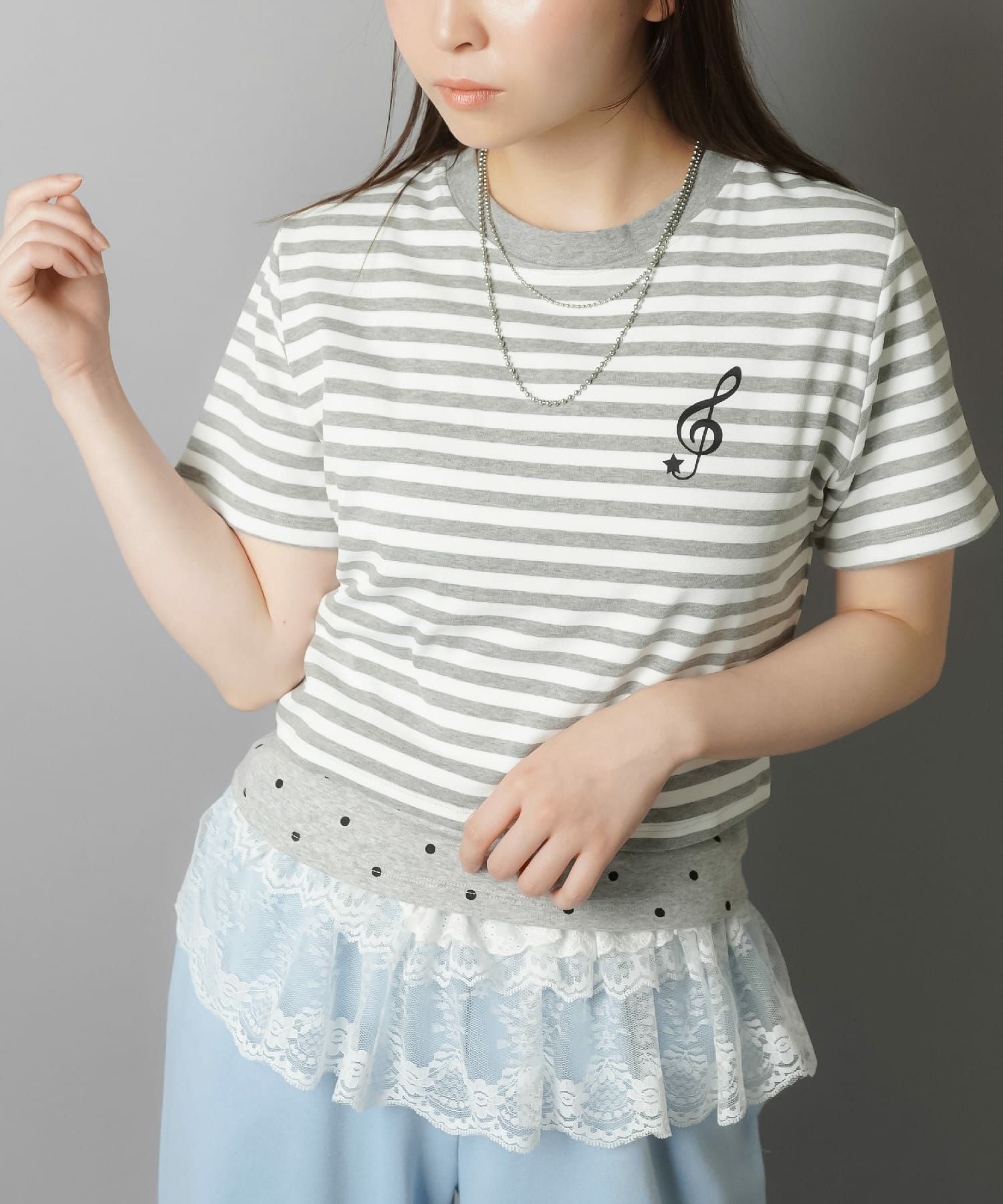 半袖レイヤードTシャツ|ボーダードット #ウィッシュコア|SPINNS