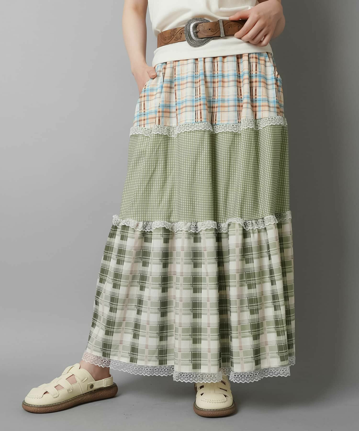 26%OFF】ロングスカート/つぎはぎチェック/パッチワーク/#NEO森ガール