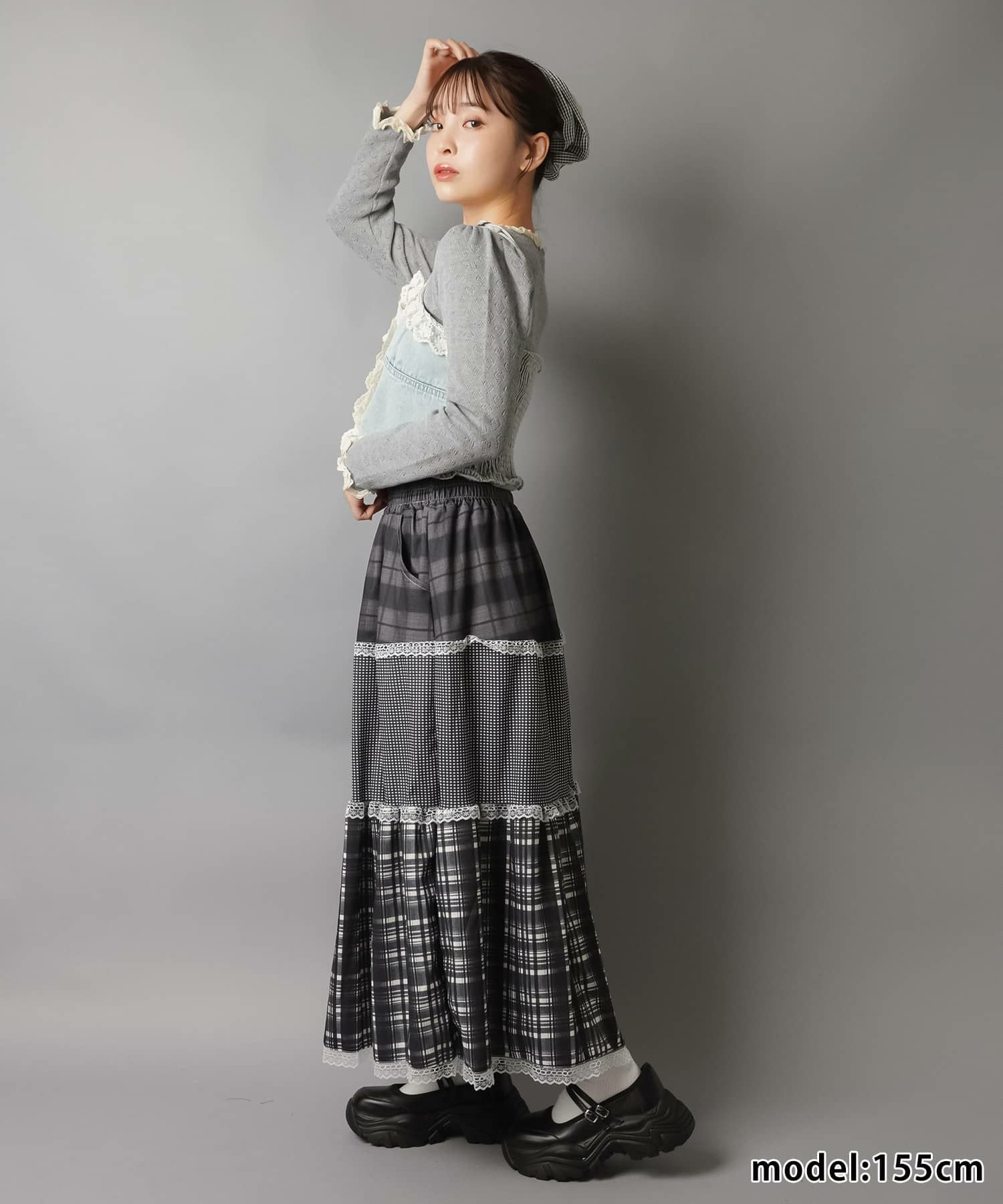 75%OFF】ロングスカート/つぎはぎチェック/パッチワーク/#NEO森ガール