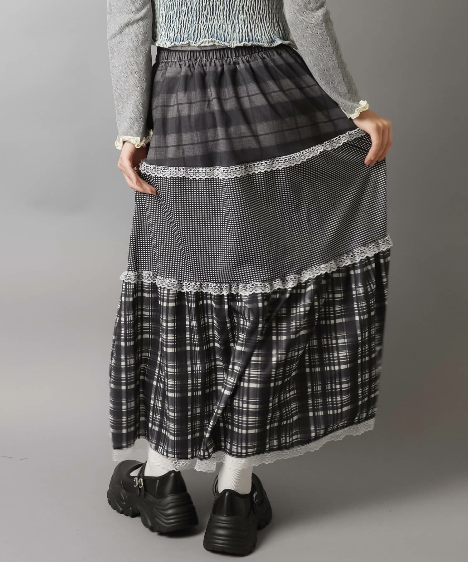 26%OFF】ロングスカート/つぎはぎチェック/パッチワーク/#NEO森ガール