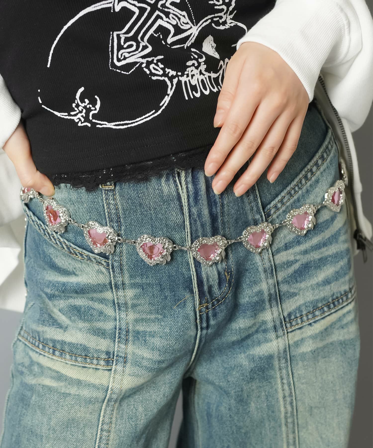 リングビジュー付きチェーンベルト チェーンベルト/ビジューハート | SPINNS WEB STORE | SPINNS