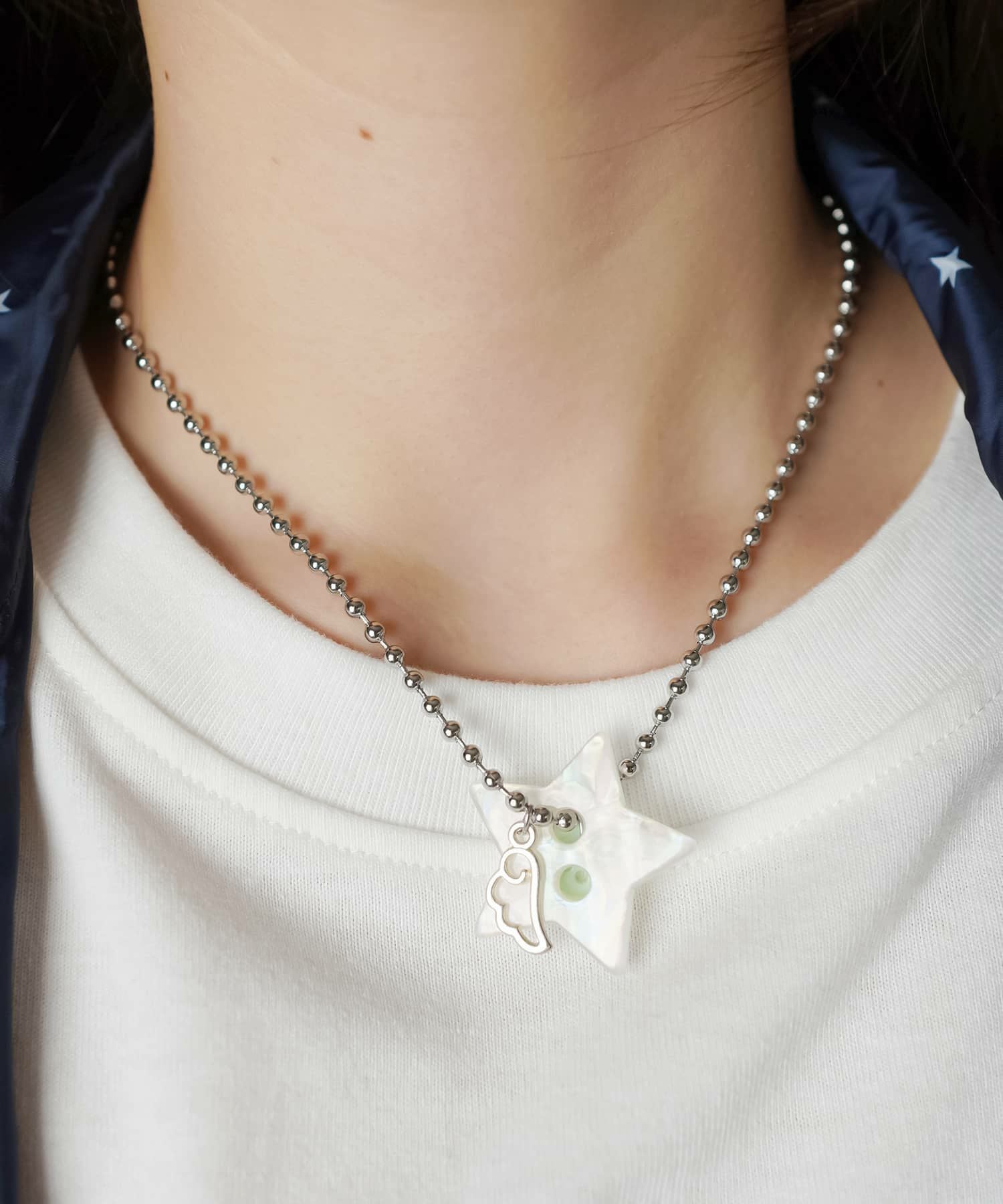 92%OFF】ボタンネックレス/スターウイング/星/羽根/#ウィッシュコア