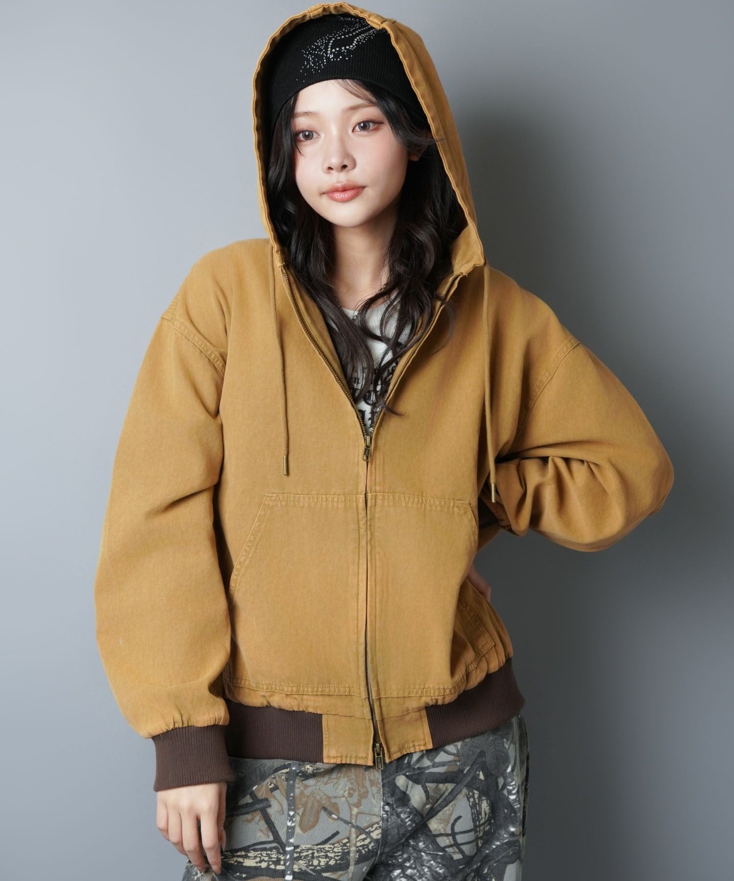 ぴむお2300 古着Wallsダック地アクティブジャケット短丈 フェードグ 58%OFF】短丈 ダック地 アクティブジャケット/ダブルジップ