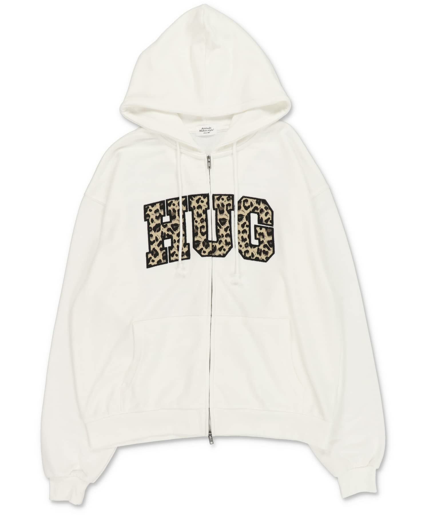 裏毛ダブルジップパーカー/ヒョウ柄ロゴ/HUG/全5色 | SPINNS WEB STORE
