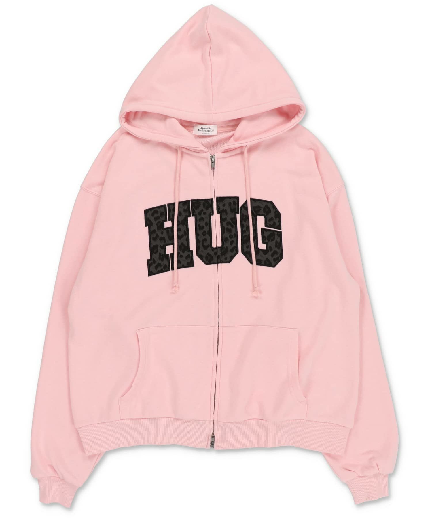 裏毛ダブルジップパーカー/ヒョウ柄ロゴ/HUG/全5色 | SPINNS WEB STORE