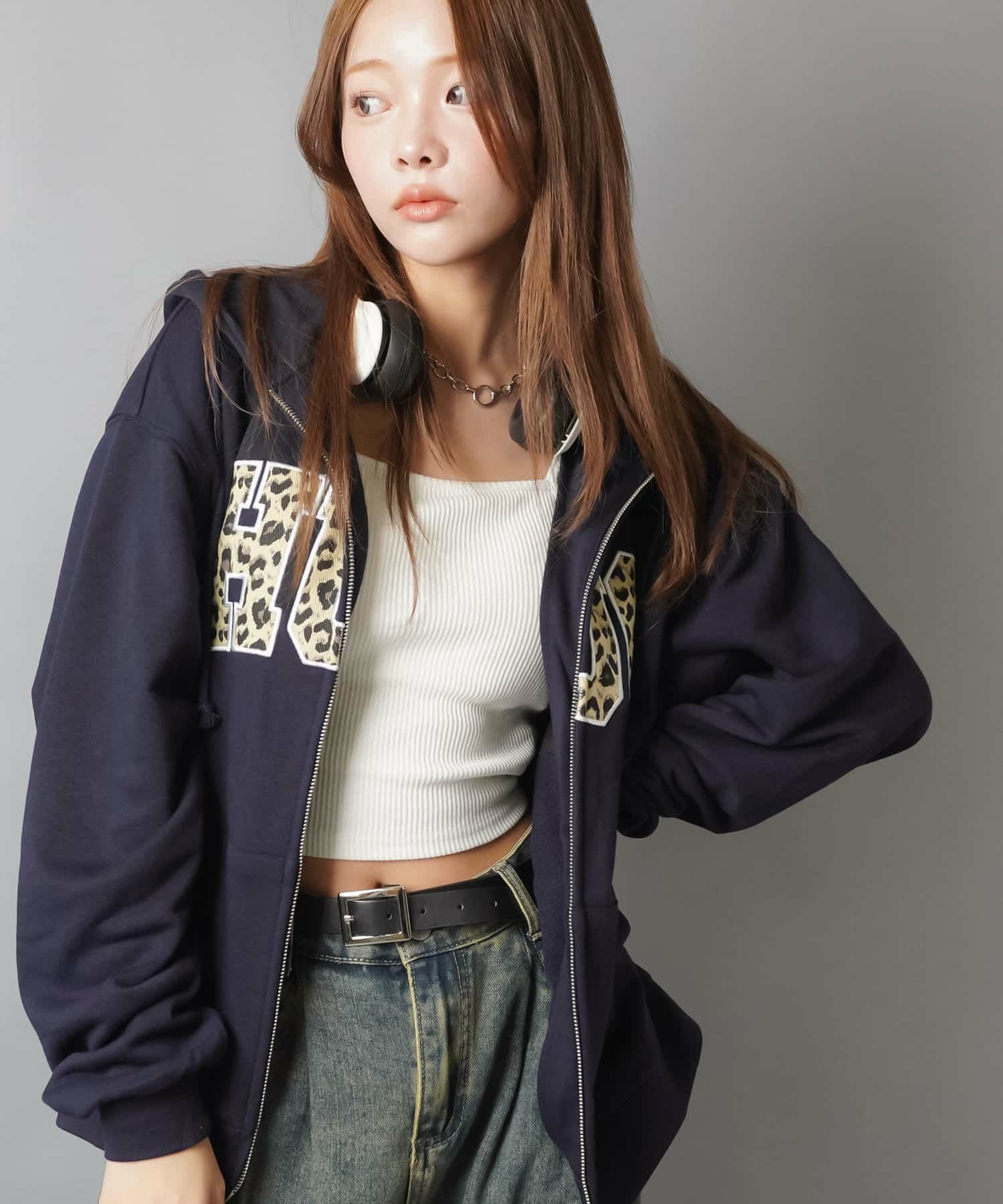【ウィンドブレーカー展】ボウフウリン ダブルジップパーカー 56%OFF】裏毛ダブルジップパーカー/ヒョウ柄ロゴ/HUG/全5色 | SPINNS