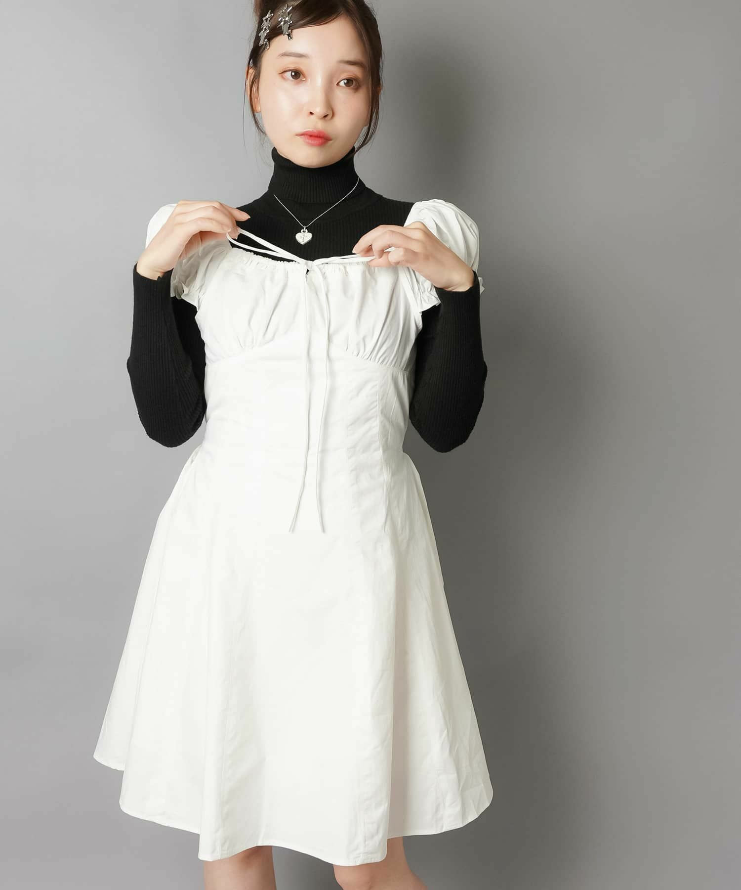 80%OFF】スクエアネックミニワンピース/リボン/#ロマンスパンク