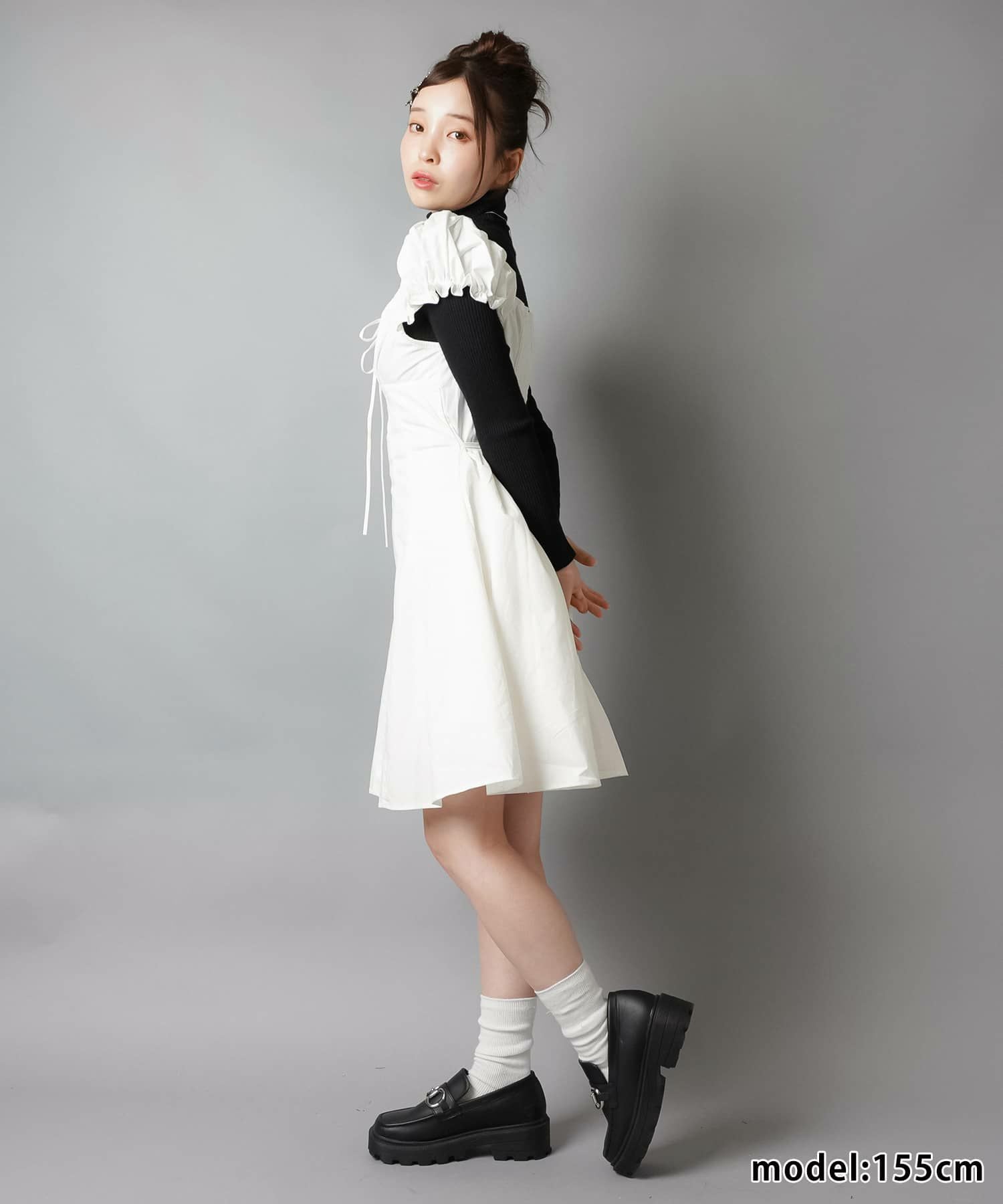 80%OFF】スクエアネックミニワンピース/リボン/#ロマンスパンク